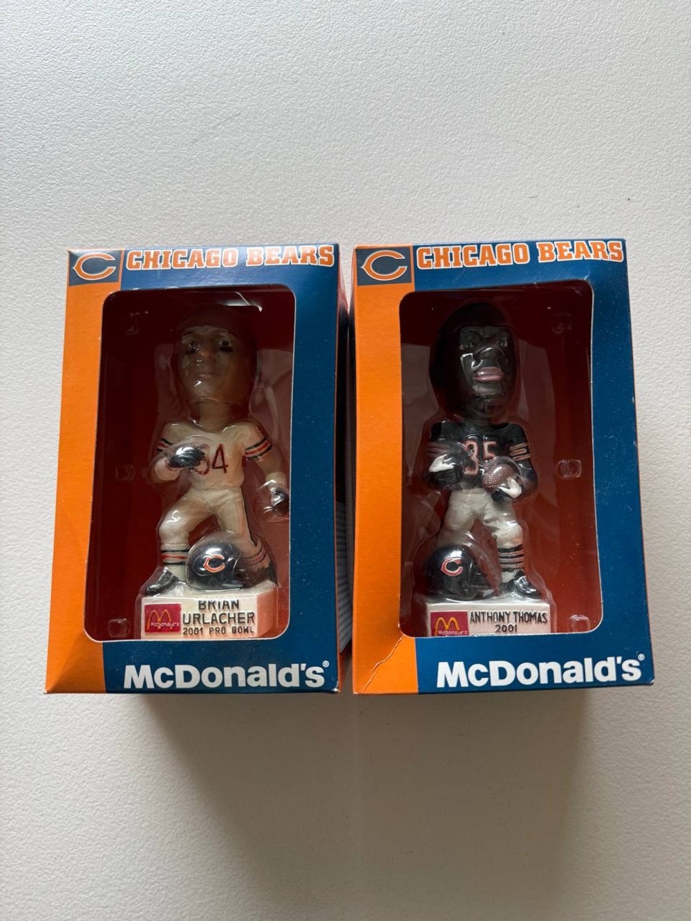 Lot 2 Chicago Bears McDonald's Bobblehead Brian Urlacher Anthony Thomas 2001 Box
